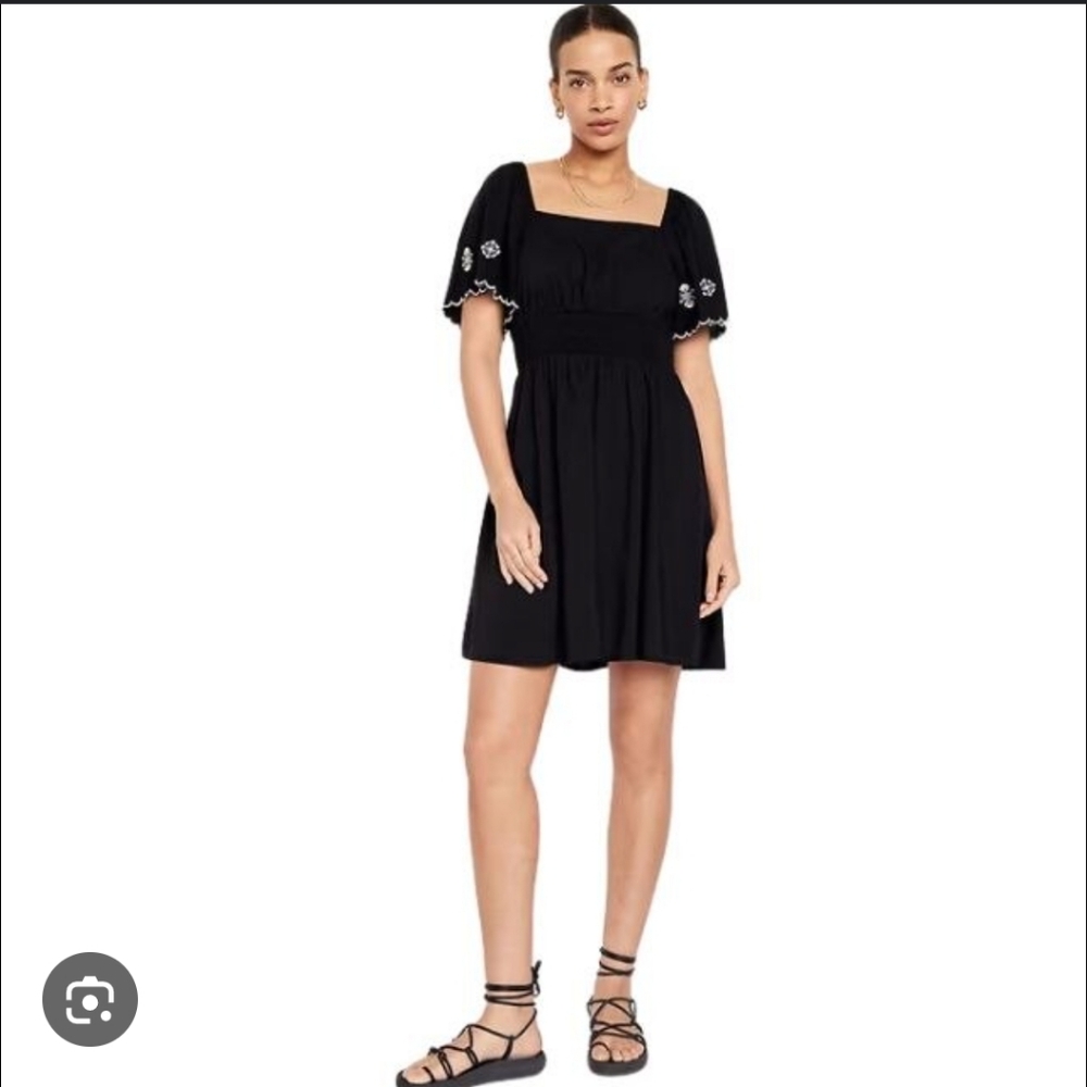 Old Navy Black Midi Dress with Embellished Sleeves